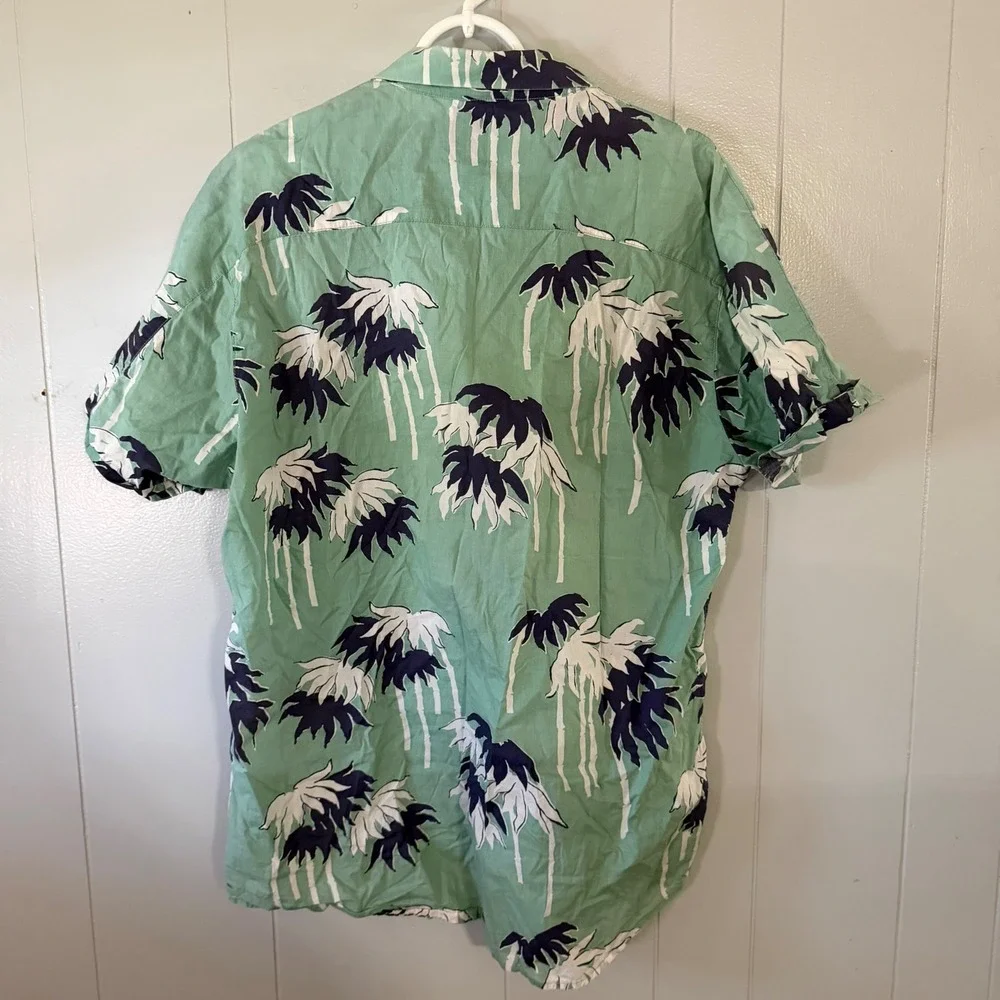 Scotch & Soda Button Down Shirt Mens XXL Green Palm Tree Print Short‎ Sleeve